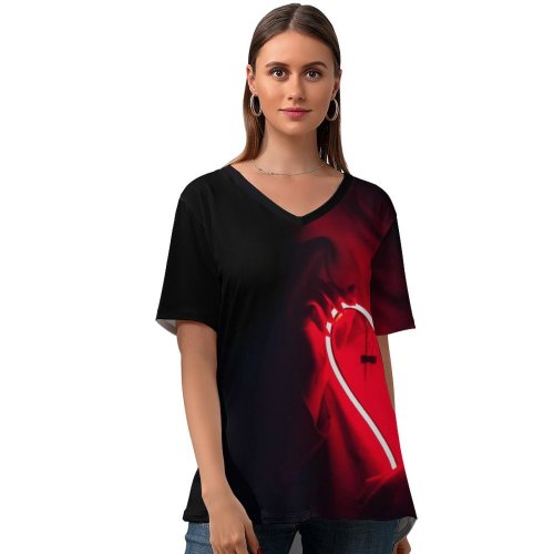 yanfind V Neck T-shirt for Women Toronto Rejuvenate Wallpapers Recover Cure Stock Glowing Free Neon Girls Restore Summer Top  Short Sleeve Casual Loose