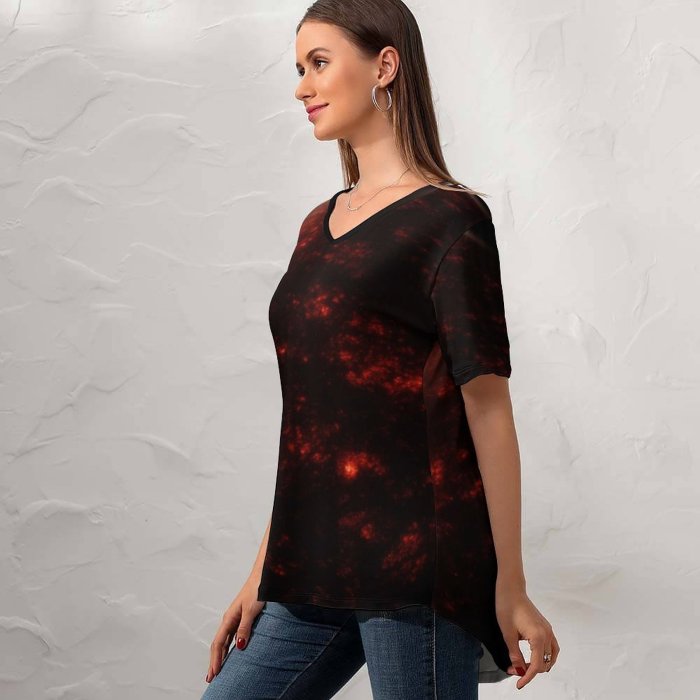 yanfind V Neck T-shirt for Women Space Planet Burning Space Exploration Dark Summer Top  Short Sleeve Casual Loose