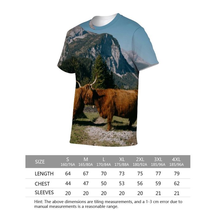 yanfind Adult Full Print T-shirts (men And Women) Sky Bovine Cattle Colorful Country Countryside Cow Dairy Farmland Fauna Field Grass