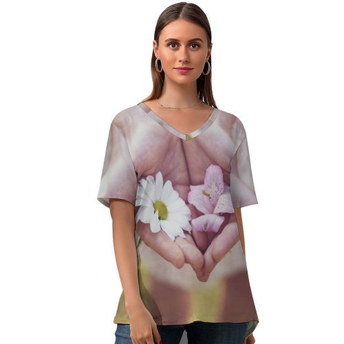 yanfind V Neck T-shirt for Women Třebíč Give Czechia Spring Flora Flowers Wallpapers Closeup Plant Bloom Relax Summer Top  Short Sleeve Casual Loose