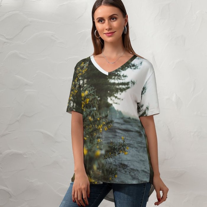 yanfind V Neck T-shirt for Women Christmas Wallpapers Plant Tree Free Gorse Frosty Forest Woodland Pictures Hampshire Summer Top  Short Sleeve Casual Loose