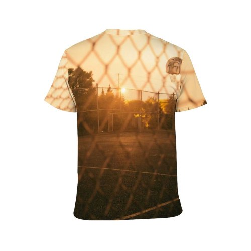 yanfind Adult Full Print T-shirts (men And Women) Light Sunset Summer Ball Fence Cage Basketball Outdoors Iron Web