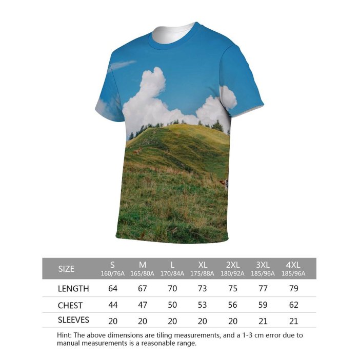 yanfind Adult Full Print T-shirts (men And Women) Landscape Countryside Hill Agriculture Farm Tree Travel Grassland Outdoors Rural Farmland Pasture