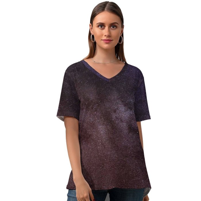 yanfind V Neck T-shirt for Women Space Night Way Outer Astronomy Sky Wallpapers Outdoors Nebula Free States Summer Top  Short Sleeve Casual Loose