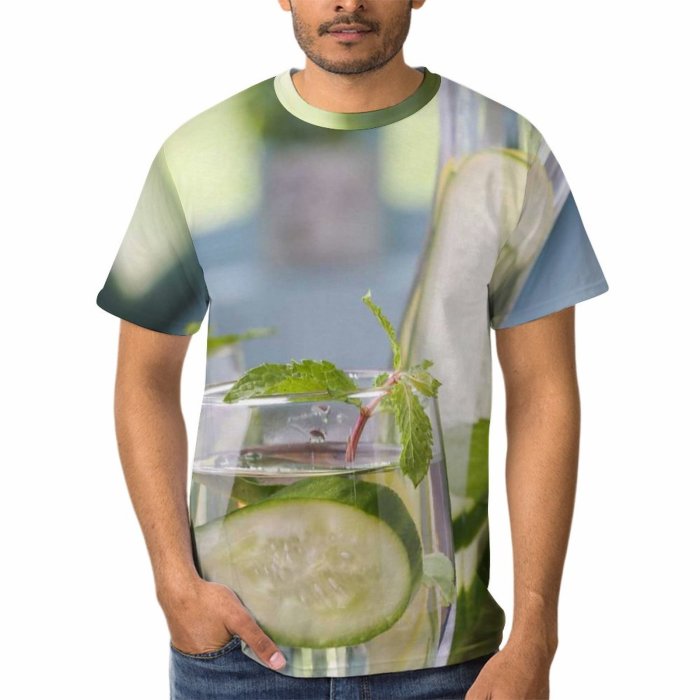 yanfind Adult Full Print T-shirts (men And Women) Summer Party Cocktail Glass Table Leaf Wine Lemon Health Lime Juice