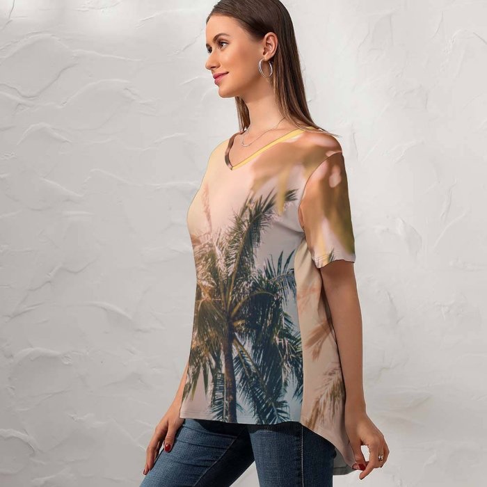 yanfind V Neck T-shirt for Women Yao Resort Roamtheplanet Phang-Nga Flare Koh Wallpapers Plant Beach Tropical Outdoors Summer Top  Short Sleeve Casual Loose
