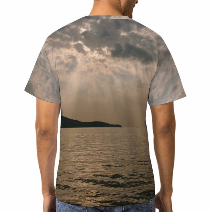 yanfind Adult Full Print T-shirts (men And Women) Sea Dawn Landscape Sunset Beach Ocean Summer Evening Travel Seascape Cloud