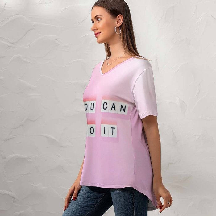 yanfind V Neck T-shirt for Women Sincerely Media Quotes You Can Do Girly Motivational Popular Quotes Letters Summer Top  Short Sleeve Casual Loose