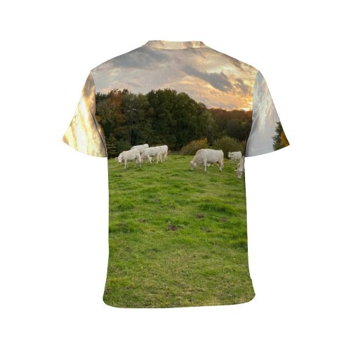 yanfind Adult Full Print T-shirts (men And Women) Landscape Field Summer Countryside Agriculture Farm Grass Outdoors Cow Rural Sheep Farmland