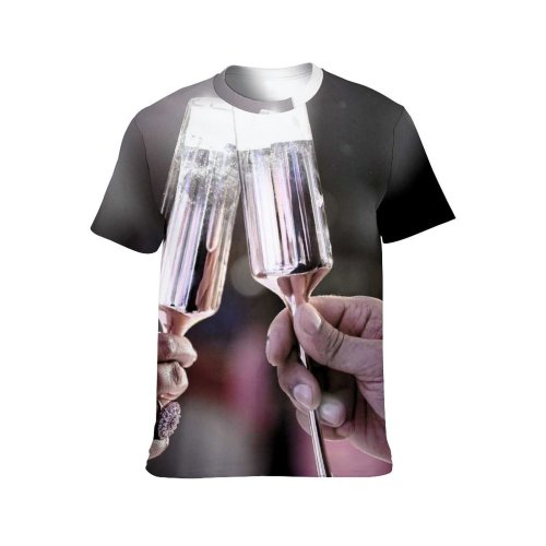 yanfind Adult Full Print T-shirts (men And Women) Toast Restaurant Alcohol Bar Waiter Party Glass Luxury Wine Christmas Champagne