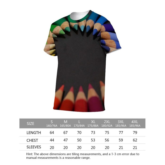 yanfind Adult Full Print T-shirts (men And Women) Wood Art School Creativity College Palette Rainbow Coloring Spectrum Gradation Motley