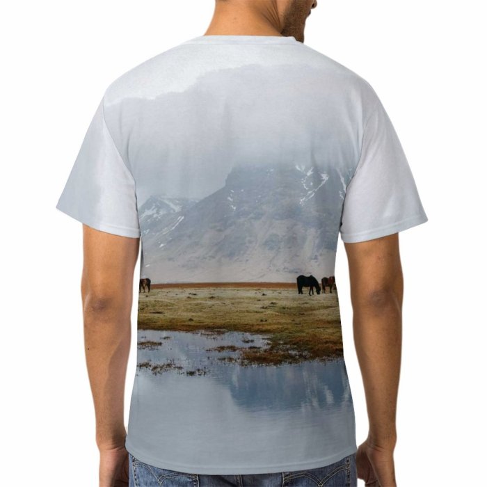 yanfind Adult Full Print T-shirts (men And Women) Snow Landscape Fog Farm Grass Lake Travel Outdoors Cow Cattle