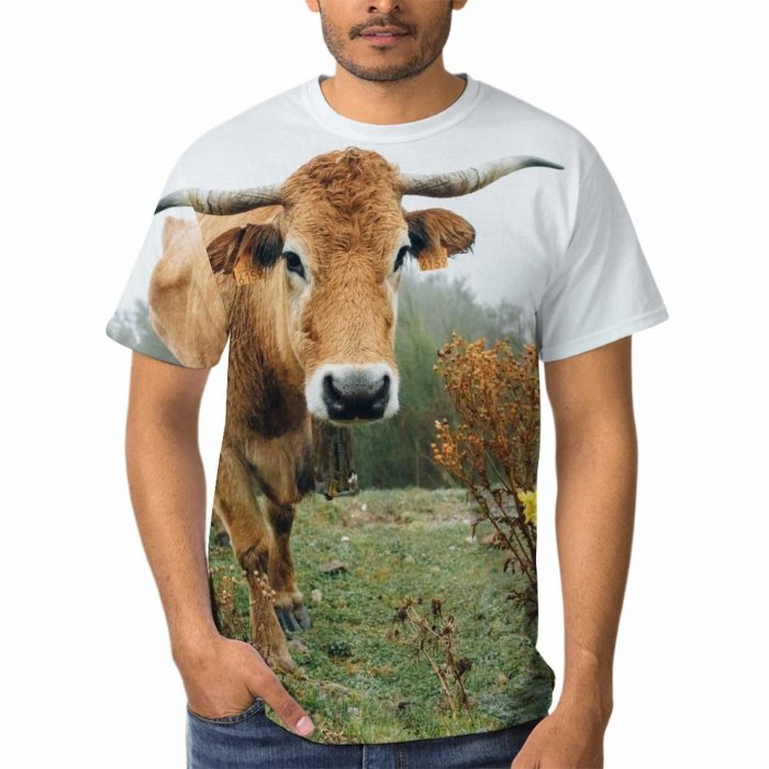 yanfind Adult Full Print T-shirts (men And Women) Milk Bull Wildlife Farmland Cattle Beef