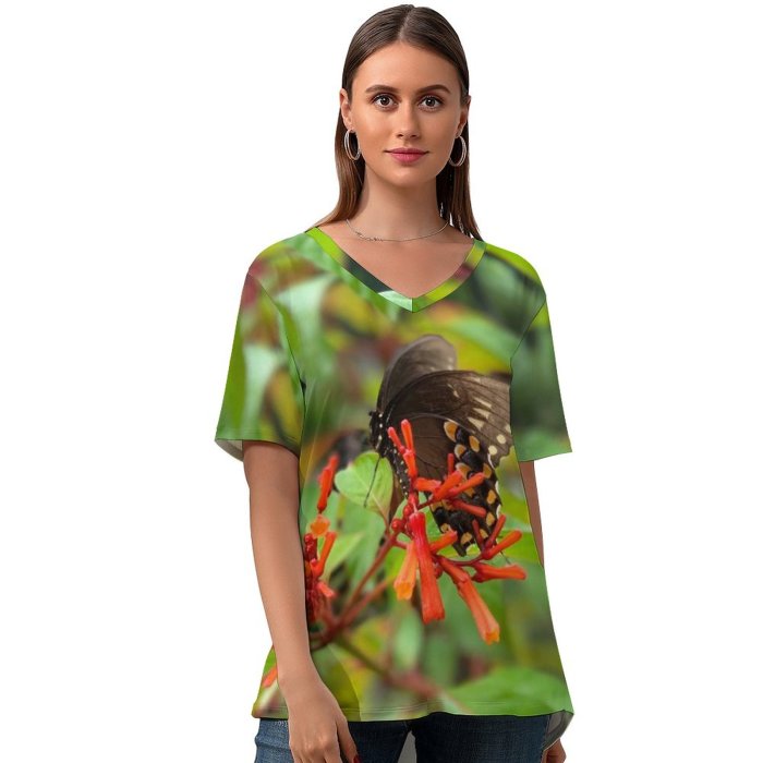 yanfind V Neck T-shirt for Women Nectar Bee Insect Fl Plant Free States Natural Largo Invertebrate Honey Summer Top  Short Sleeve Casual Loose