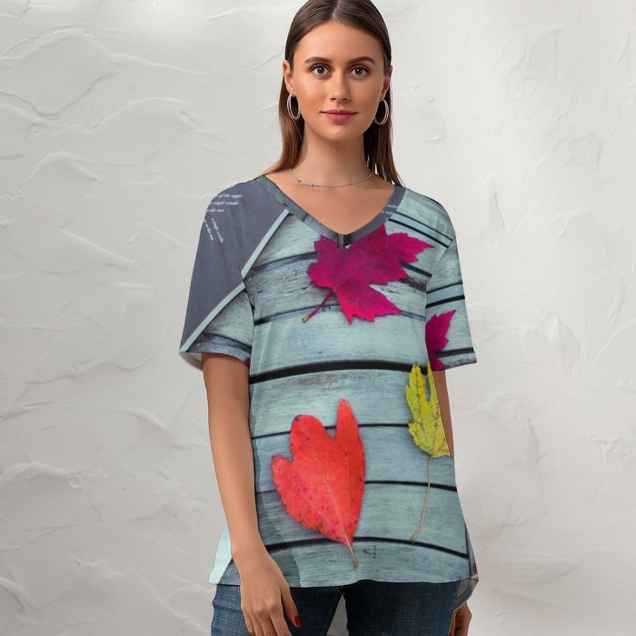 yanfind V Neck T-shirt for Women Tabletop Journaling Sassafras Wooden Weaponry Coffee Wallpapers Plant Tree Scissors Maple Summer Top  Short Sleeve Casual Loose