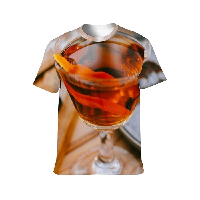yanfind Adult Full Print T-shirts (men And Women) Wood Alcohol Bar Party Cocktail Glass Table Tea Wine Fruit Still