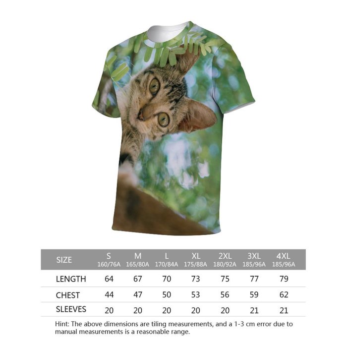 yanfind Adult Full Print T-shirts (men And Women) Wood Cute Tree Fur Portrait Cat Wild Jungle Wildlife Staring