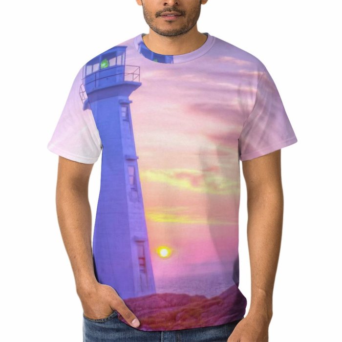 yanfind Adult Full Print Tshirts (men And Women) Lighthouse Clouds Light Ocean Atlantic Landscape Danger Safety Insurance Sunset Stone