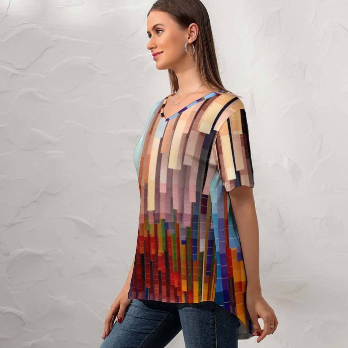 yanfind V Neck T-shirt for Women Modern Wallpapers Art Graphics Rug Summer Top  Short Sleeve Casual Loose