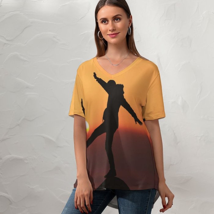 yanfind V Neck T-shirt for Women Living Life Sun Sky Lifestyle Wallpapers Vigour Spirited Free Kick Energy Summer Top  Short Sleeve Casual Loose