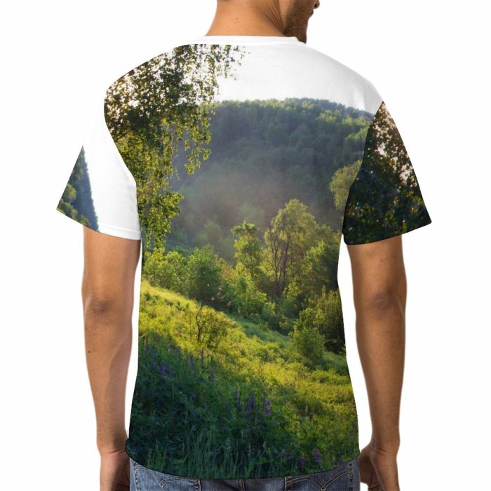 yanfind Adult Full Print Tshirts (men And Women) Light Forest Sunlight Ray Tree Path Spring Summer Sky Scene