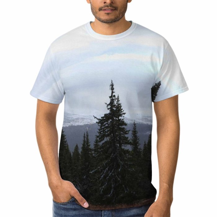 yanfind Adult Full Print Tshirts (men And Women) Mountains Trees Pine Landscape Woods
