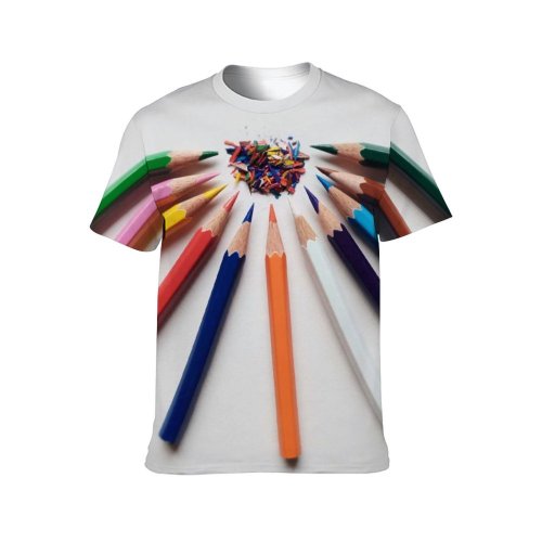 yanfind Adult Full Print T-shirts (men And Women) Wood Art Writing School Creativity Write College Rainbow Crayon Coloring Stationery