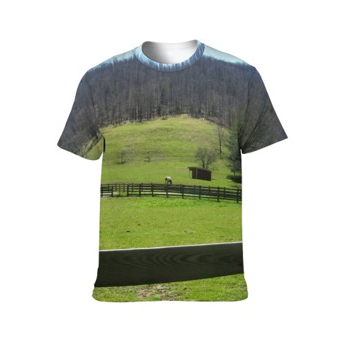 yanfind Adult Full Print Tshirts (men And Women) Lovely Scenery Fields Grass Hills Woods Forest Trees Farm Fence Landscape