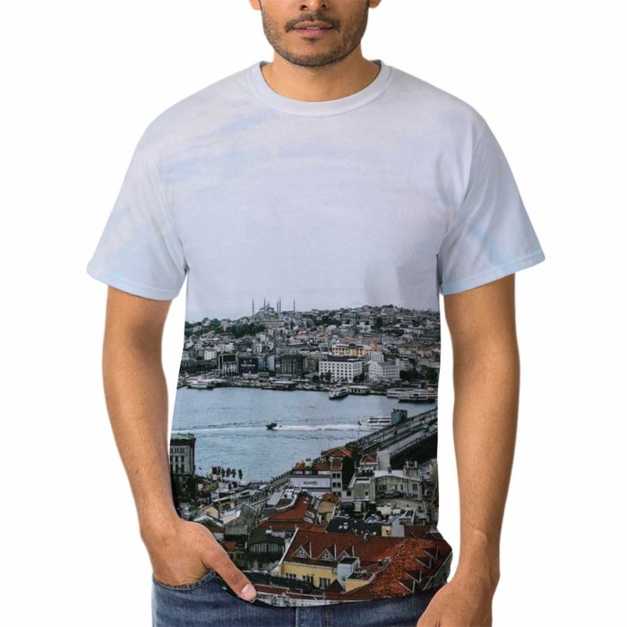 yanfind Adult Full Print T-shirts (men And Women) Sea City Rooftop Building Harbor Roof Architecture Travel Seashore Church Outdoors Urban
