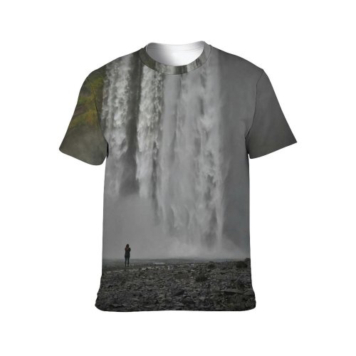 yanfind Adult Full Print T-shirts (men And Women) Landscape Fog Mist Lake Tree River Travel Motion Waterfall Rock