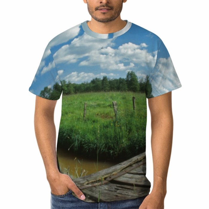 yanfind Adult Full Print T-shirts (men And Women) Landscape Trees River Sky Grass Fields Wooden