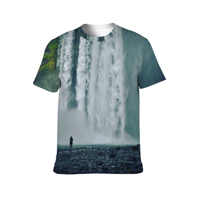 yanfind Adult Full Print T-shirts (men And Women) Landscape Fog Mist Lake Tree River Travel Motion Waterfall Rock Outdoors