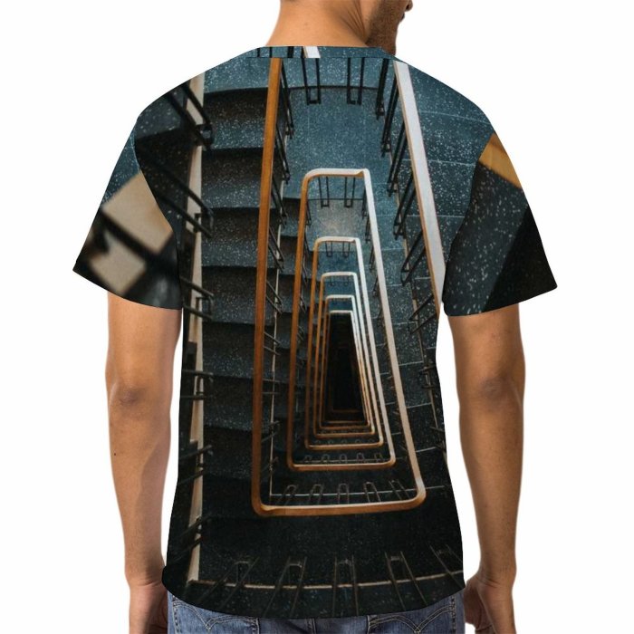 yanfind Adult Full Print T-shirts (men And Women) Wood Art Texture Wall Architecture Ladder Reflection Design Iron Retro