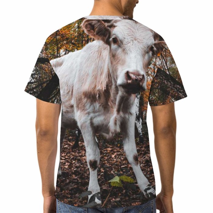 yanfind Adult Full Print T-shirts (men And Women) Landscape Field Winter Countryside Agriculture Farm Grass Park Tree Fall Bull Cow