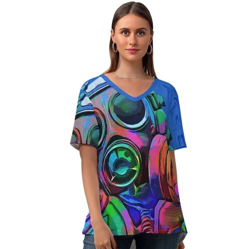 yanfind V Neck T-shirt for Women Offensive SAS Colorful Summer Top  Short Sleeve Casual Loose