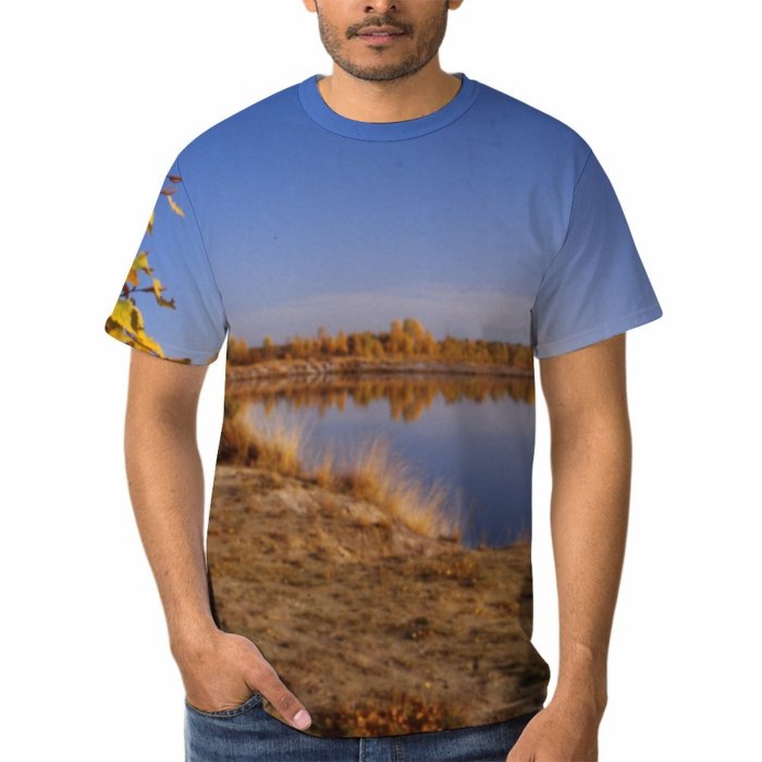 yanfind Adult Full Print T-shirts (men And Women) Landscape Trees Lake Sky Leaves Grass