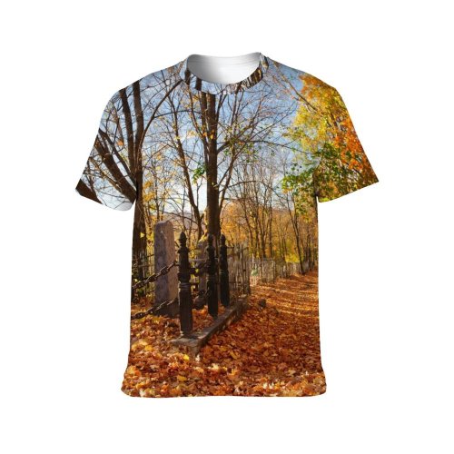 yanfind Adult Full Print Tshirts (men And Women) Autumn Cemetery Fallleaves Graveyard Leaves Nobody Old Season