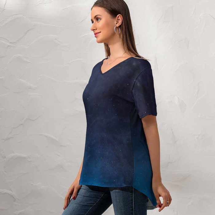 yanfind V Neck T-shirt for Women Dye Space Acrylic Night HQ Texture Outer Astronomy Sky Wallpapers Outdoors Summer Top  Short Sleeve Casual Loose