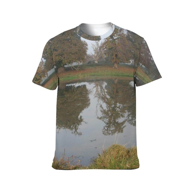 yanfind Adult Full Print T-shirts (men And Women) Landscape Trees Plants Reflection Lake Pond Foggy