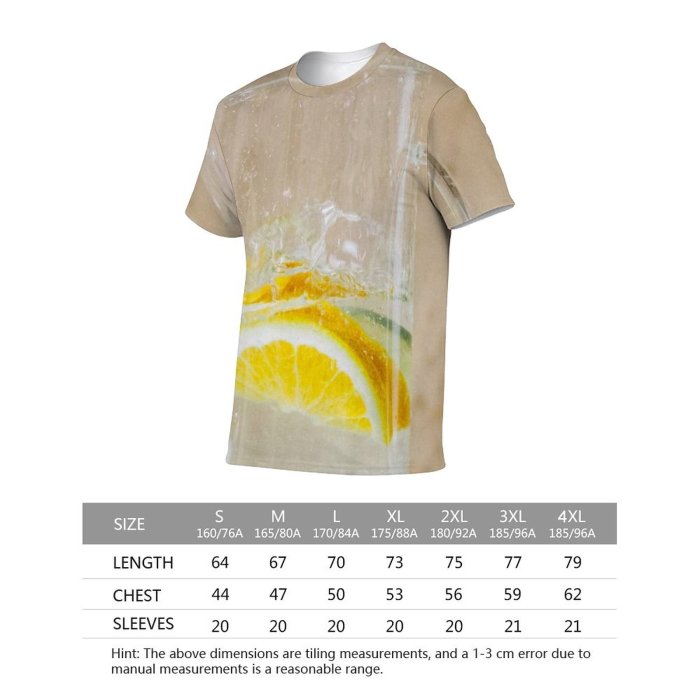 yanfind Adult Full Print T-shirts (men And Women) Lemon Health Ingredients Tropical Liquid Juice Lemonade Sparkling Cool Foam Thirst