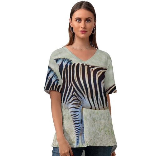 yanfind V Neck T-shirt for Women Open Wildlife Wallpapers Australia Stripes Zebra Pictures Werribee Grey PNG Park Summer Top  Short Sleeve Casual Loose