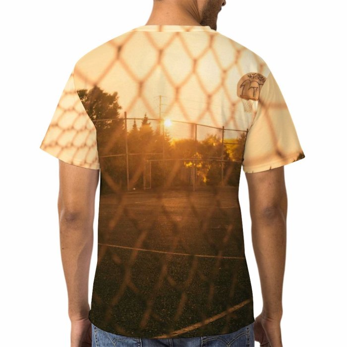yanfind Adult Full Print T-shirts (men And Women) Light Sunset Summer Ball Fence Cage Basketball Outdoors Iron Web
