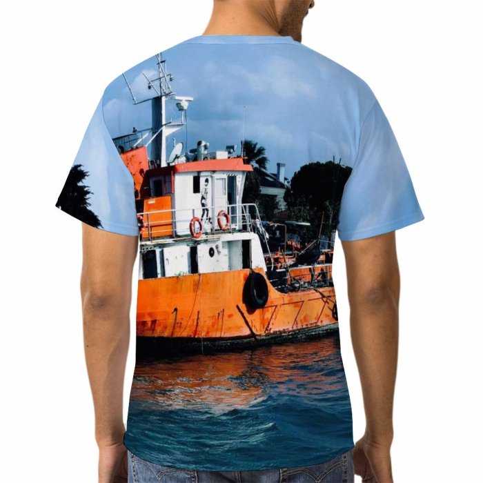 yanfind Adult Full Print T-shirts (men And Women) Ocean Port Harbor Boat Vehicle Pier Travel Seashore Navigation Ferry Marine Shipment