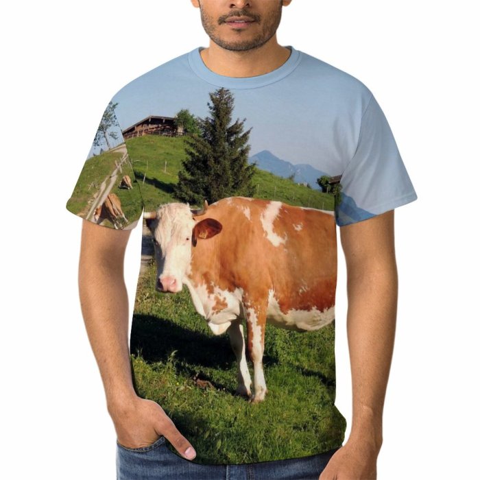 yanfind Adult Full Print T-shirts (men And Women) Landscape Field Countryside Agriculture Farm Grass Grassland Milk Cow Rural Farmland Pasture