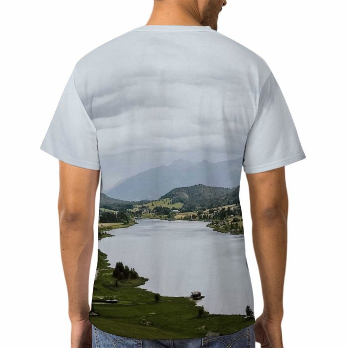 yanfind Adult Full Print T-shirts (men And Women) Snow Wood Landscape Summer Countryside Hill Fog Grass Tree River Cloud