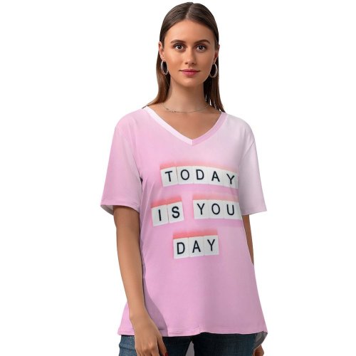 yanfind V Neck T-shirt for Women Sincerely Media Quotes Today Is Your Letters Girly Motivational Popular Quotes Summer Top  Short Sleeve Casual Loose