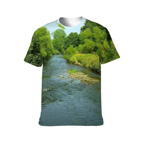 yanfind Adult Full Print T-shirts (men And Women) Landscape Trees Plants River Flow Flora Peaceful