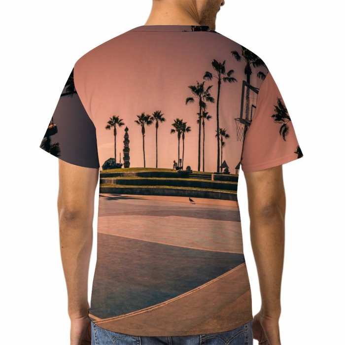 yanfind Adult Full Print T-shirts (men And Women) Light City Dawn Landscape Sunset Beach Street Architecture Tree Travel Palm