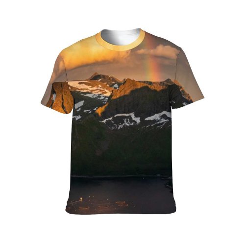yanfind Adult Full Print T-shirts (men And Women) Snow Dawn Landscape Sunset Lake Evening Travel Reflection Rock Outdoors Fjord