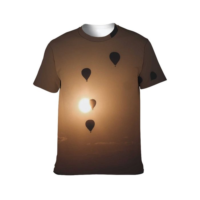 yanfind Adult Full Print T-shirts (men And Women) Light Dawn Sunset Dark Silhouette Fog Evening Freedom Balloon Dusk